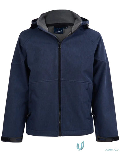 Navy blue Heart Foundation Men’s Softshell Jacket with full zipper and black cuffs, JK33 Aspen Softshell style