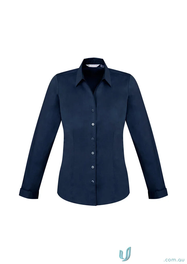 Navy blue Monaco long sleeve shirt from Biz Collection Ladies Women’s Monaco Long line-up