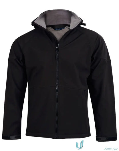 Men’s black softshell jacket with grey inner collar and zipper, jk33 Aspen style
