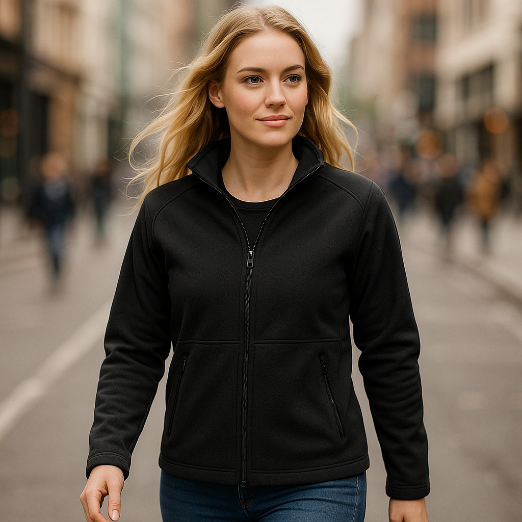 Heat-Tex Unisex black zip-up fleece jacket with pockets and advanced far-infrared fabric