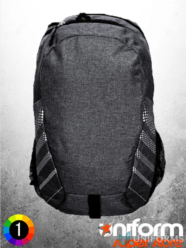 Gray Heather Backpack with side pockets, perfect for orders requiring sturdy bag options for uniforms