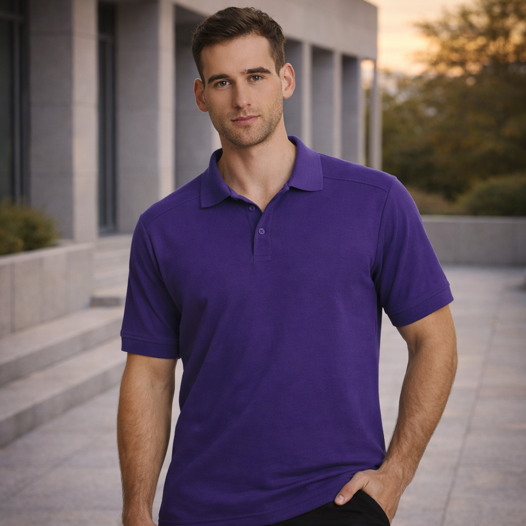 Heathmont TrueDry pique polo in purple with winning spirit truedry