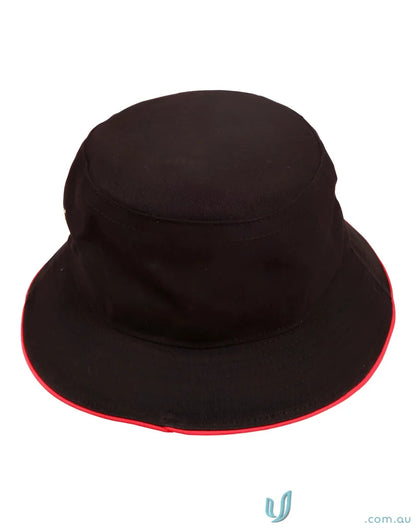 Heavy brushed cotton bucket hat with red trim, perfect brushed cotton bucket style, ch31 soft washed
