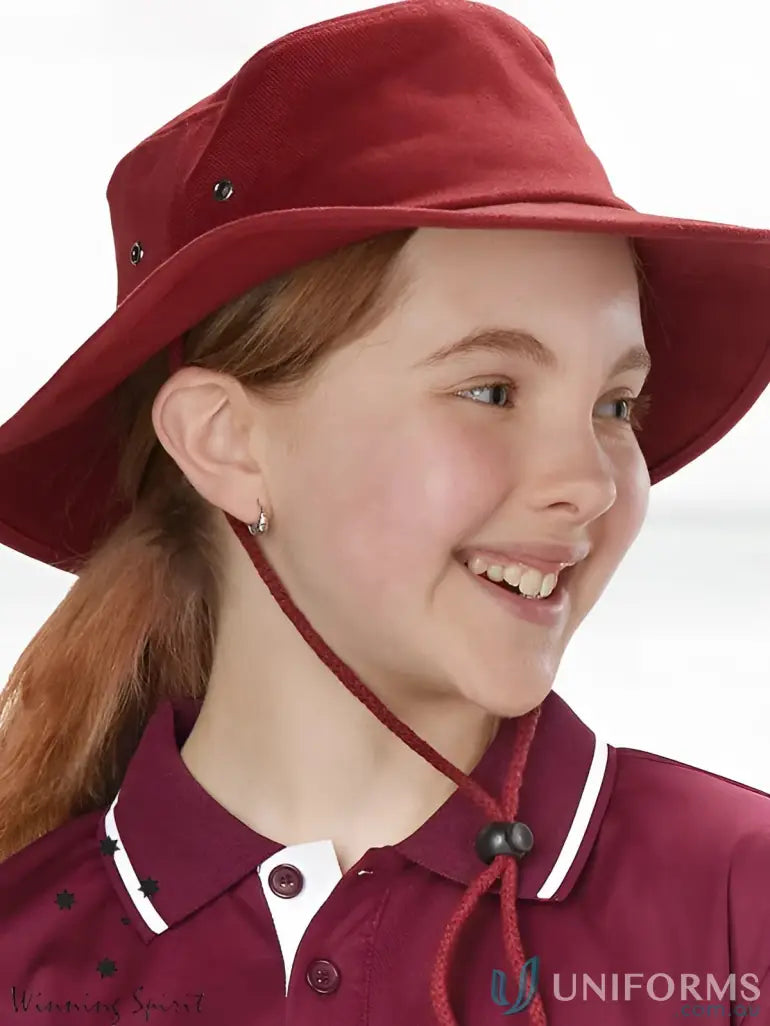 Maroon Winning Spirit Heavy Brushed Cotton Hat with Sun Protection and Chin Strap