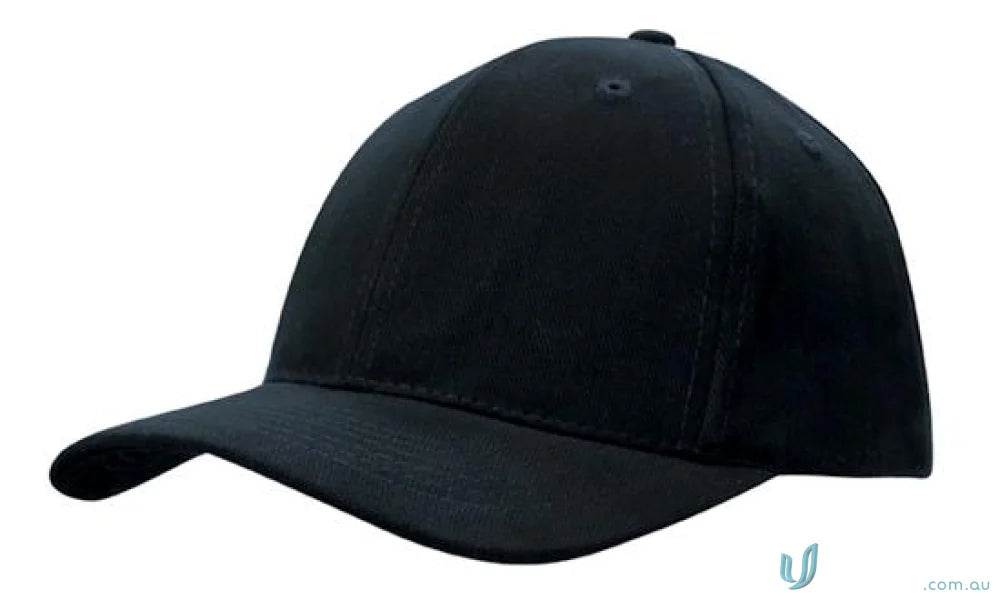 Black baseball cap from Heavy Brushed Cotton Snap Back Cap stock range, fits high centimeters wide inches