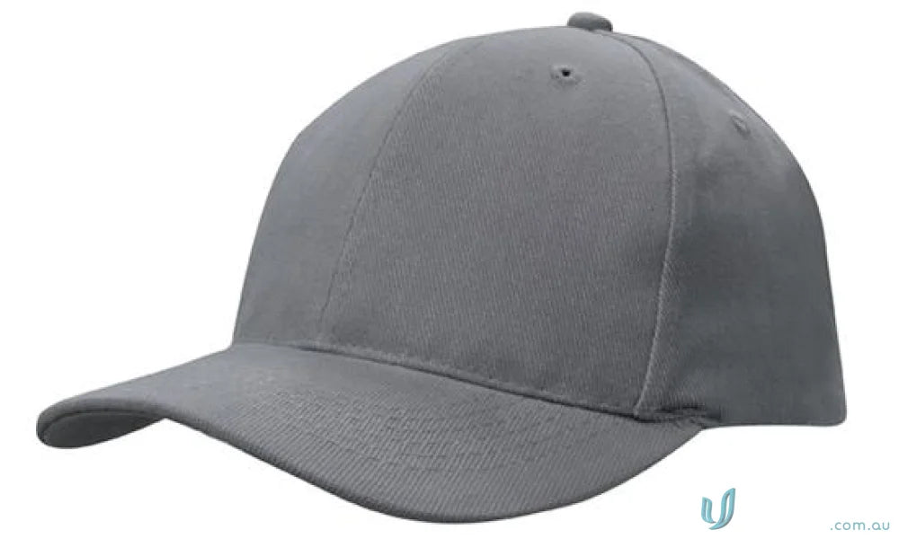 Gray baseball cap in stock range, high centimeter fit, wide inch style in Heavy Brushed Cotton Snap Back Cap