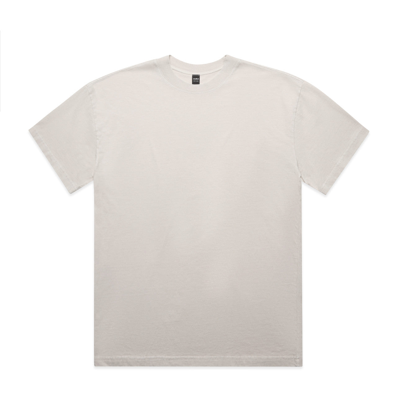 Cream-colored crew neck t-shirt with short sleeves and a small logo on the chest.