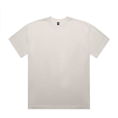 Cream-colored crew neck t-shirt with short sleeves and a small logo on the chest.