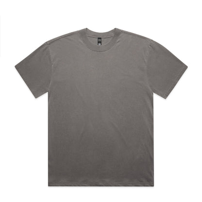 Charcoal gray crew neck t-shirt with short sleeves and a simple design.