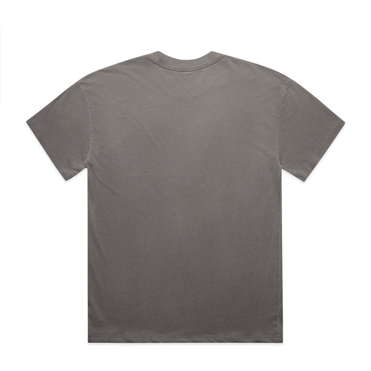 Charcoal gray crew neck t-shirt with short sleeves and a pocket on the back.