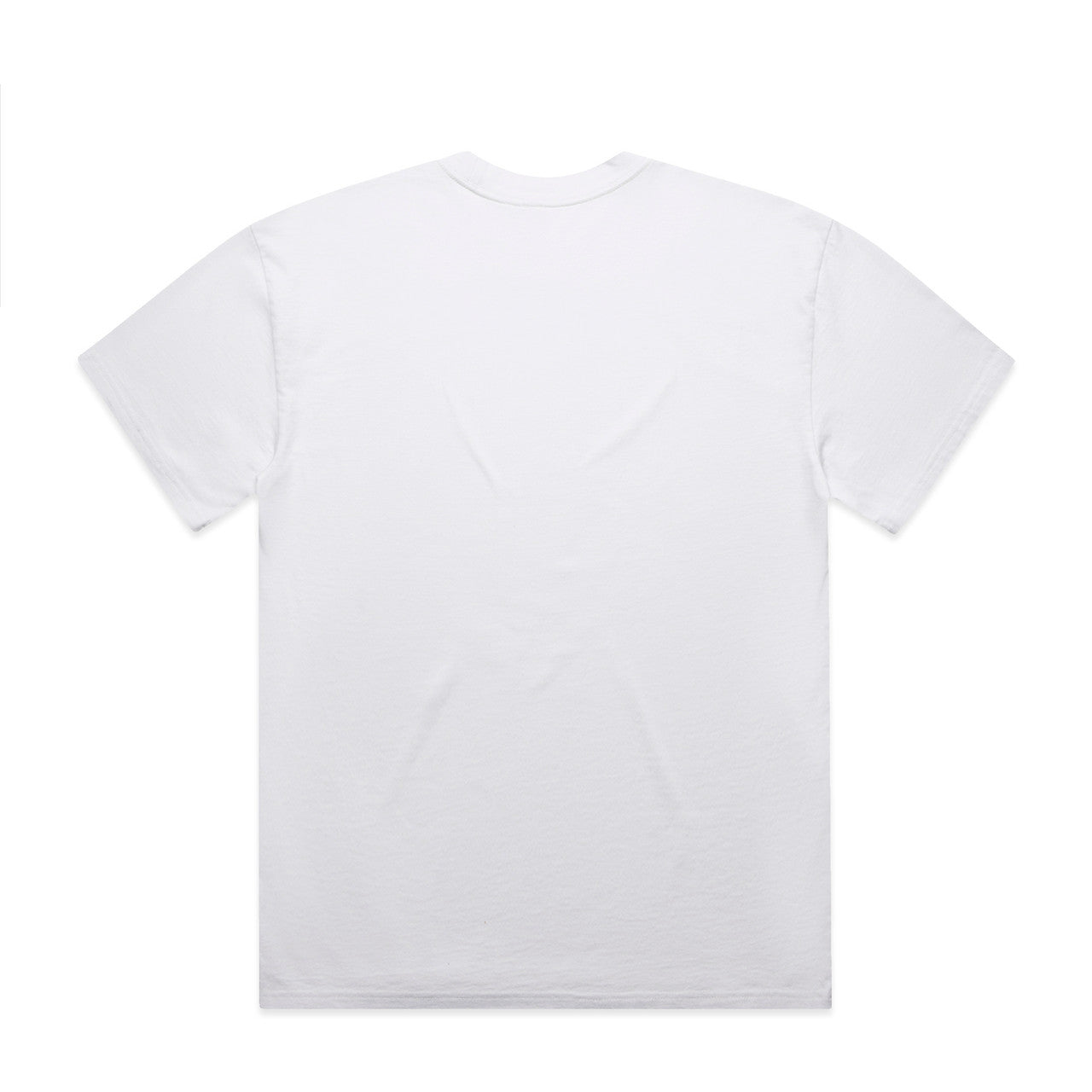 White t-shirt with a small logo on the back.