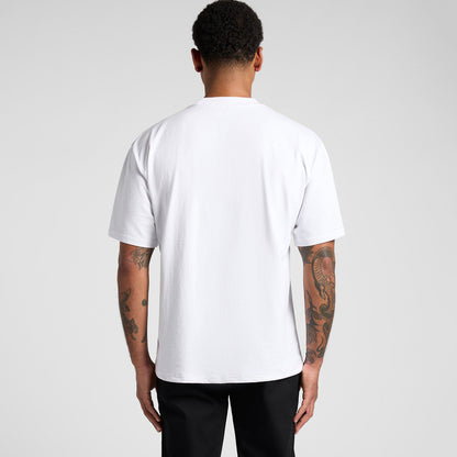 White t-shirt with black graphic design on back, nike brand.