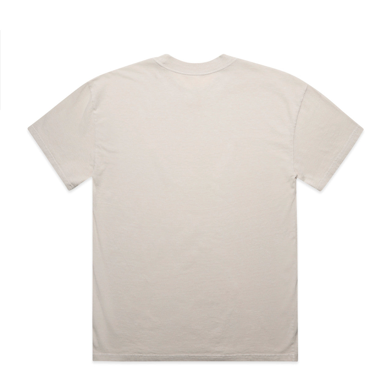 Cream-colored crew neck t-shirt with short sleeves and a relaxed fit.