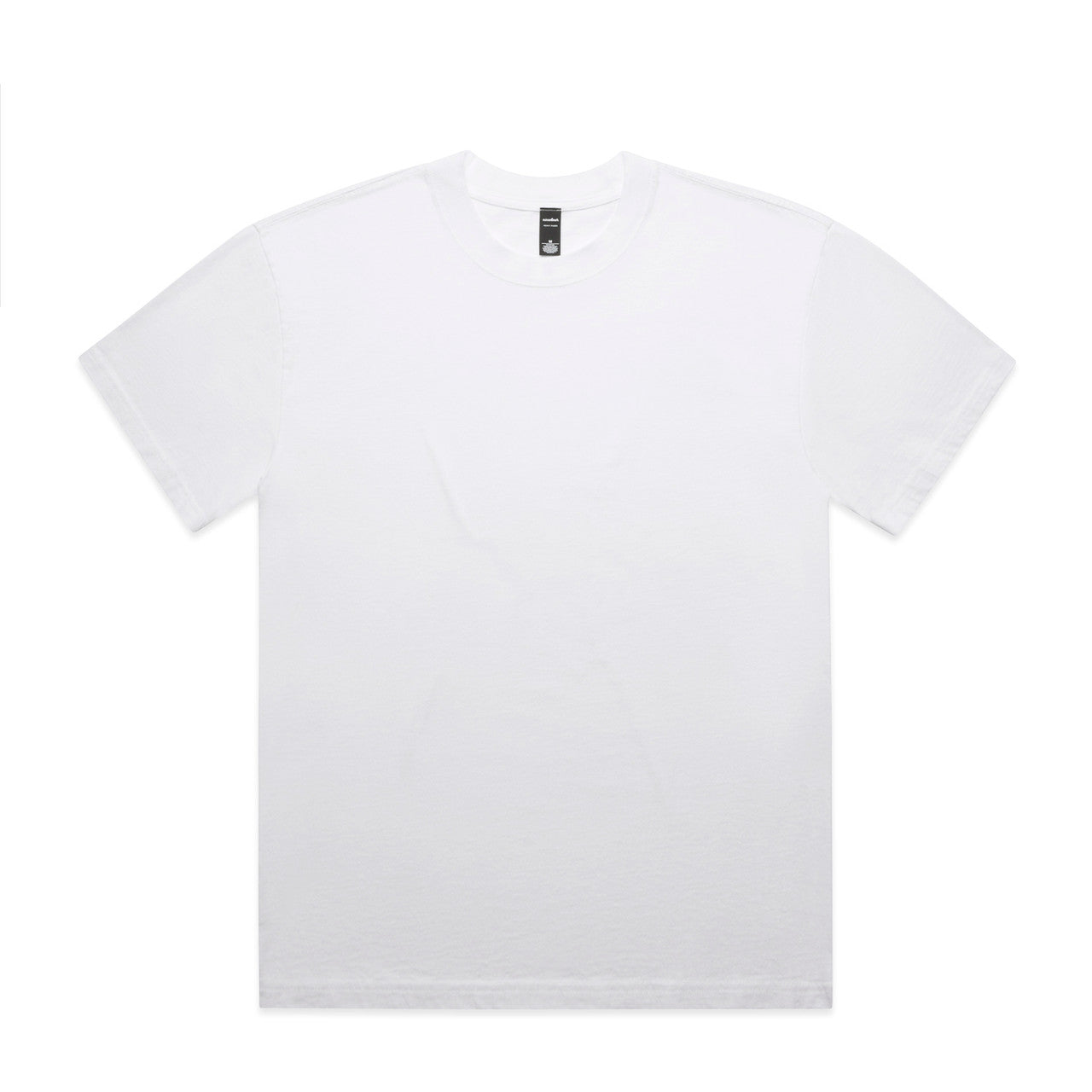 White plain t-shirt with short sleeves and crew neck.