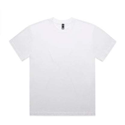 White plain t-shirt with short sleeves and crew neck.