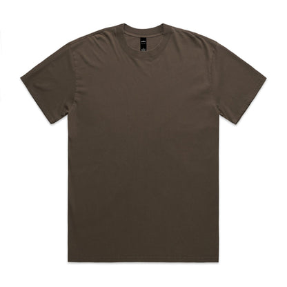 Olive green crew neck t-shirt with short sleeves and a simple design.