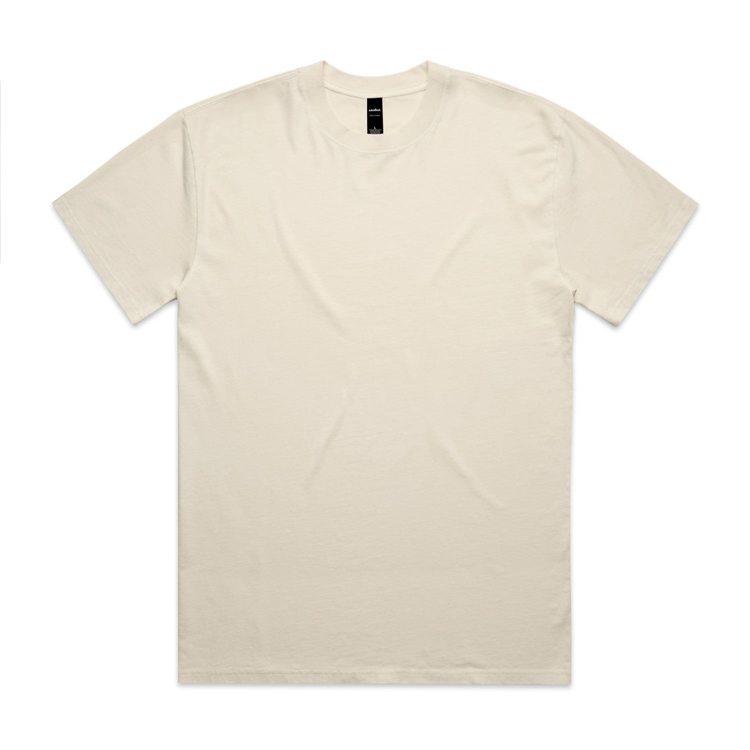 Cream-colored v-neck t-shirt with a simple design and soft material.