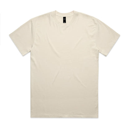 Cream-colored v-neck t-shirt with a simple design and soft material.