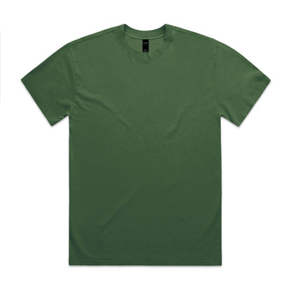 Olive green crew neck t-shirt with short sleeves and a simple design.