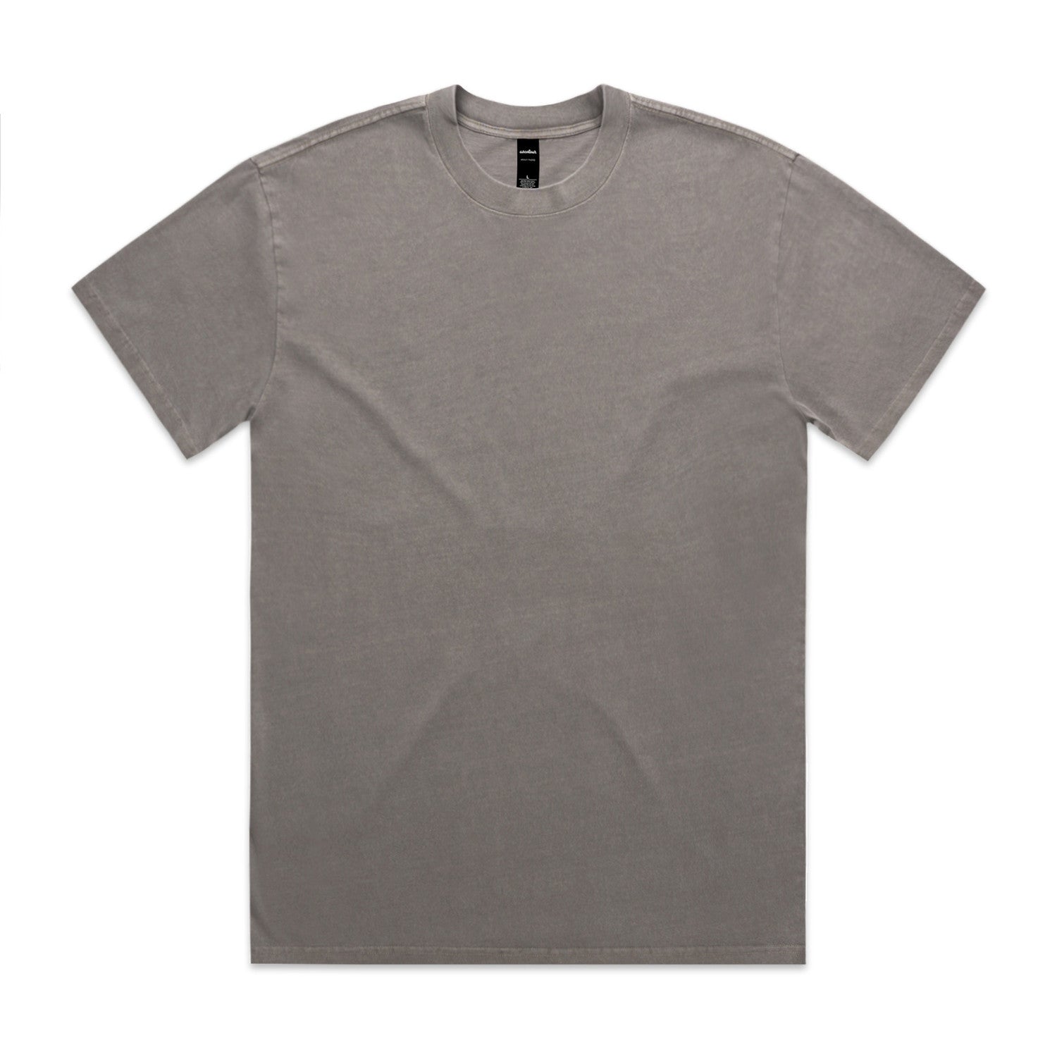 Gray crew neck t-shirt with short sleeves and a simple design.