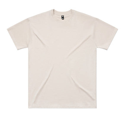 Cream-colored crew neck t-shirt with short sleeves and a small logo on the chest.