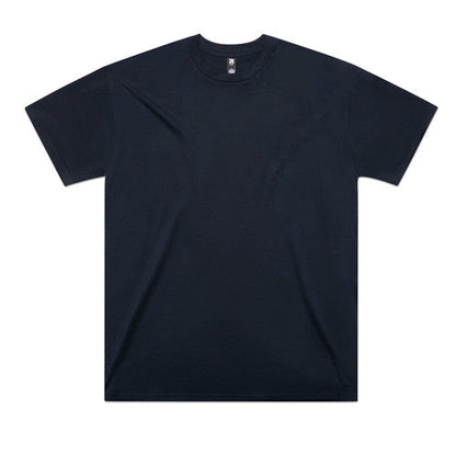 Black crew neck t-shirt with short sleeves and a ribbed neckline, likely made of cotton.