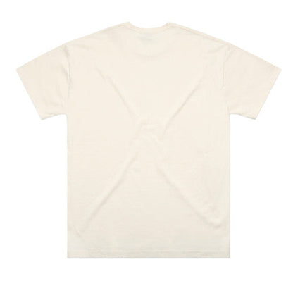 White plain t-shirt with short sleeves and crew neck.
