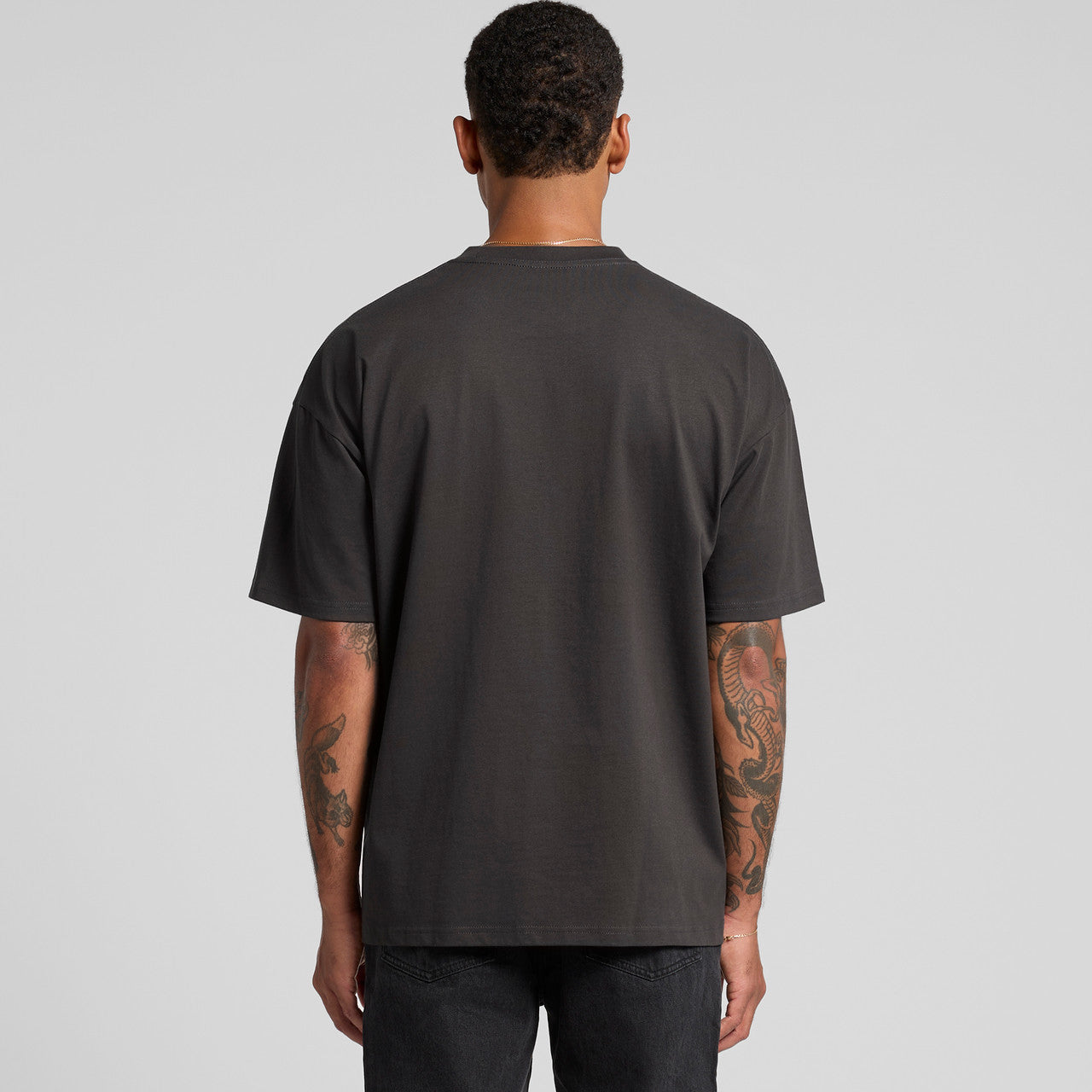 Charcoal gray oversized t-shirt with a crew neck and short sleeves.
