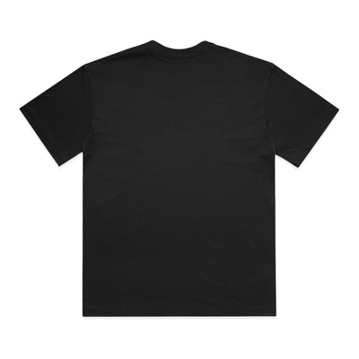 Back view of Planett mens heavyweight box tee, plain black short-sleeve