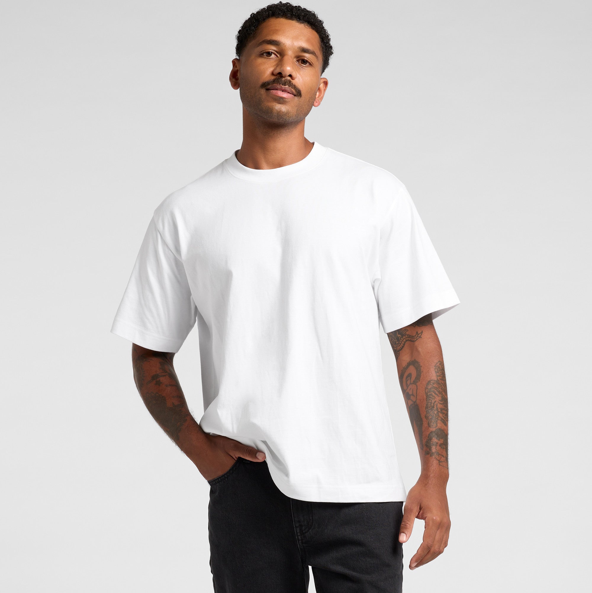 White Planett mens heavyweight box tee oversized crewneck t-shirt
