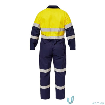 Blue and yellow reflective safety jumpsuit HI VIS Coverall Ind Tape with press stud features