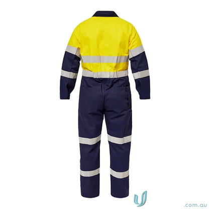 Blue and yellow reflective safety jumpsuit HI VIS Coverall Ind Tape with press stud features