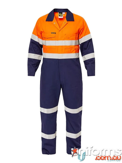 Orange and navy blue reflective work coverall with press stud from HI VIS Coverall Ind Tape