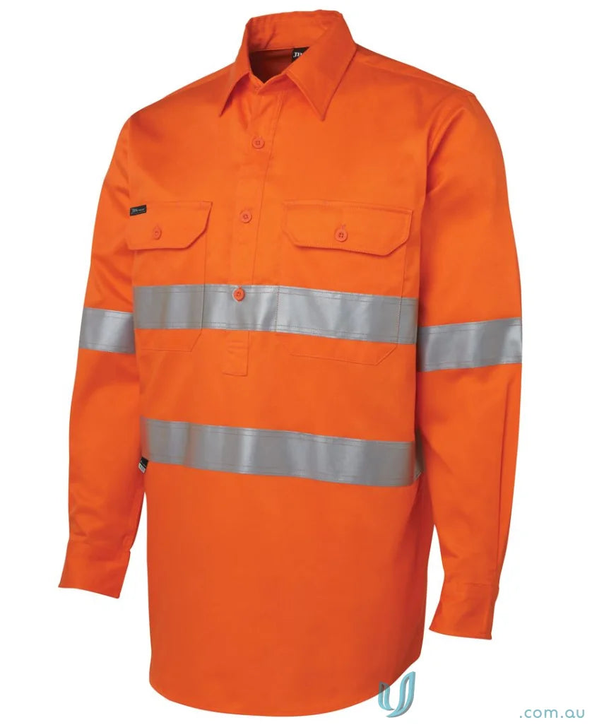 Orange Hi Vis work shirt with reflective stripes, breathable fabric for uniforms