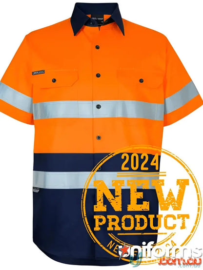 Orange and navy high-visibility work shirt from HI VIS D+N S/S 150G workwear collection