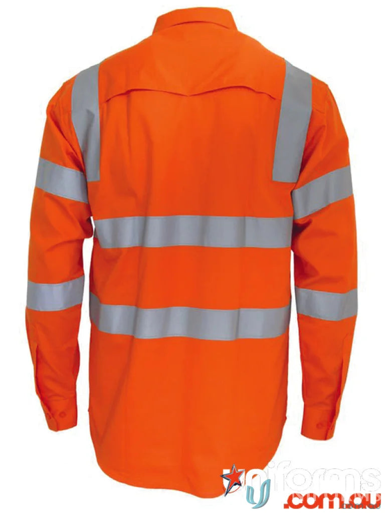 Orange Hi Vis Drill Shirt with reflective stripes for day and night work safety