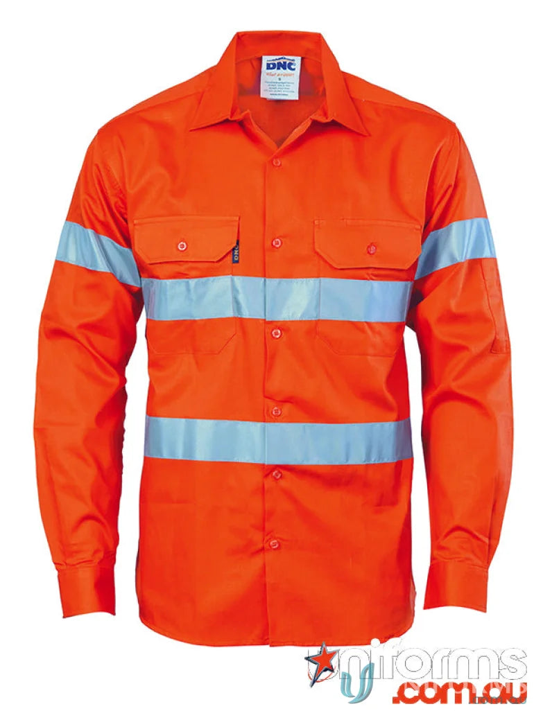 Orange Hi Vis Drill Shirt with reflective strips and chest pockets for safety