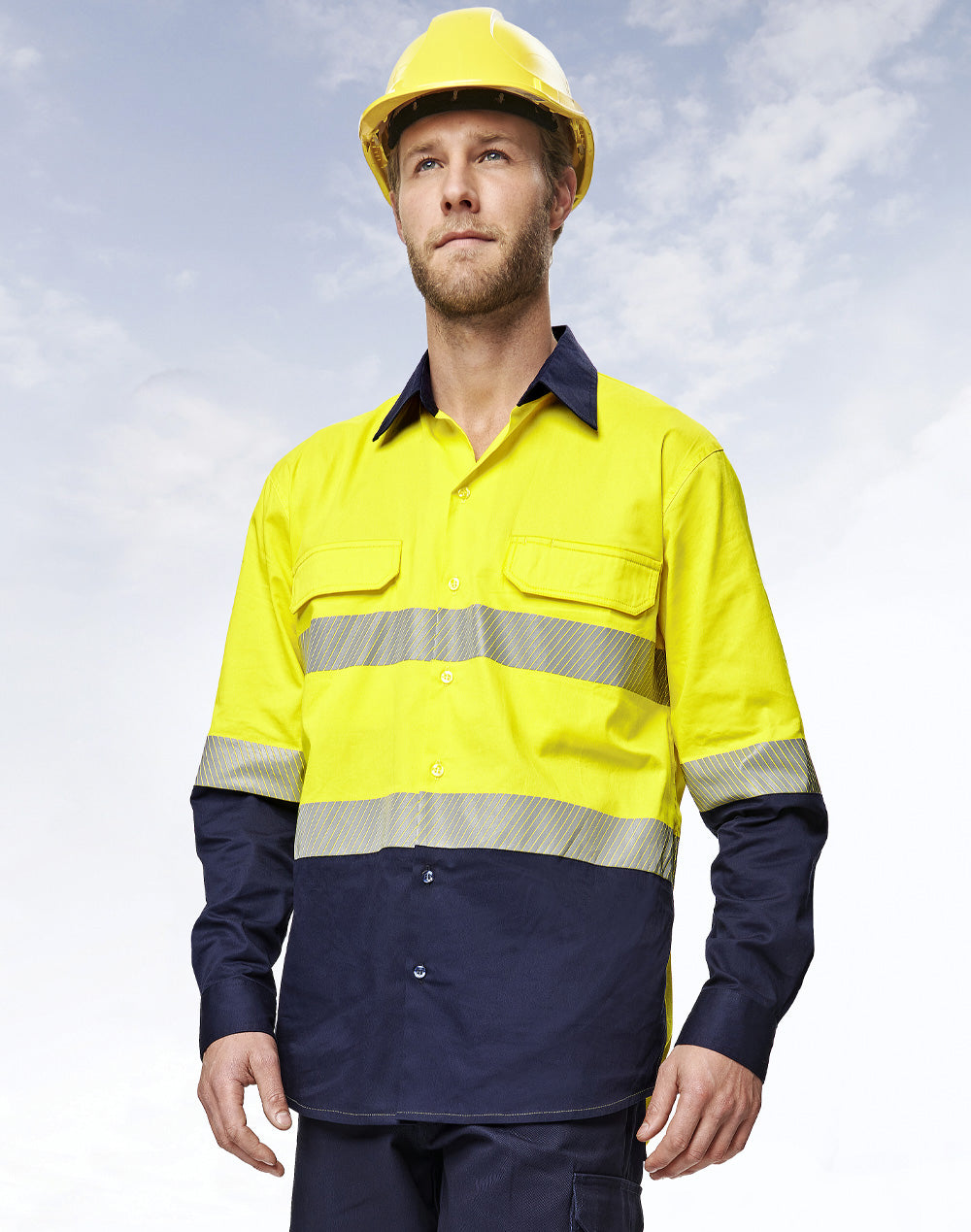 Sw83 hi-vis work shirt with cool-breeze safety segmented tape on sleeves
