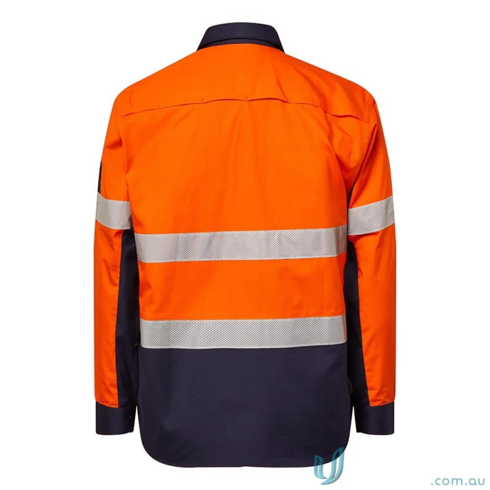 Orange and navy blue Hi Vis Ripstop Shirt Tape L/S with reflective tape for work uniforms
