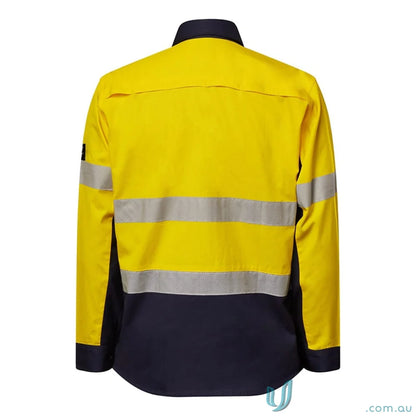 Yellow and navy blue long-sleeved work jacket with reflective tape for work uniforms