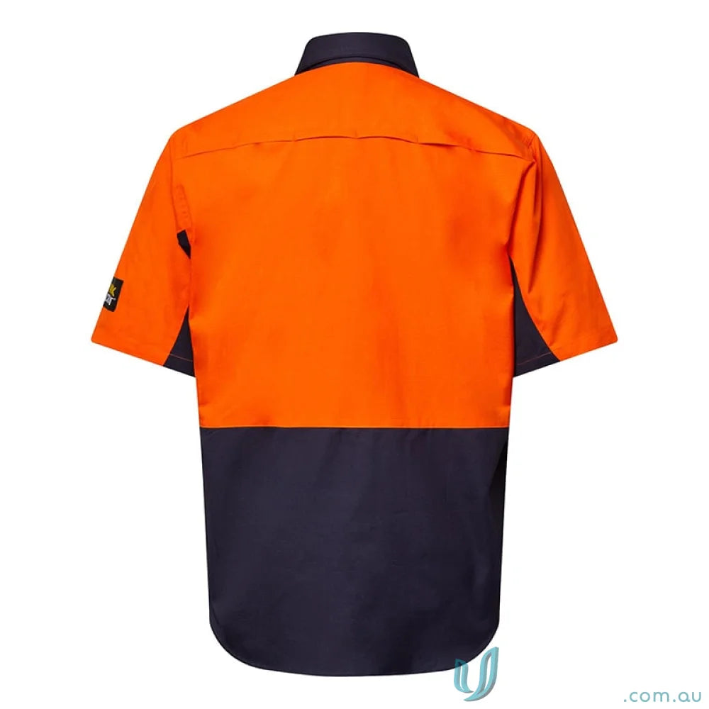 Orange and navy Hi Vis Vented Ripstop Shirt S/S for sun protection and work uniforms