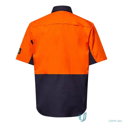 Orange and navy Hi Vis Vented Ripstop Shirt S/S for sun protection and work uniforms