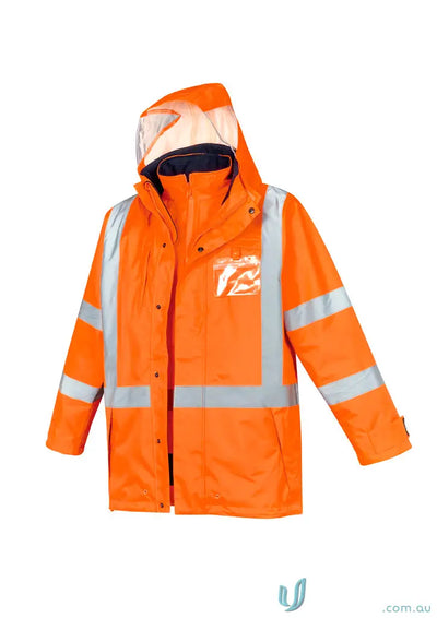 Orange high visibility jacket with waterproof shell and fleece-lined vest for safety