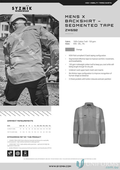 Men’s high-visibility work shirt with segmented tape and reflective tape for NSW Rail safety