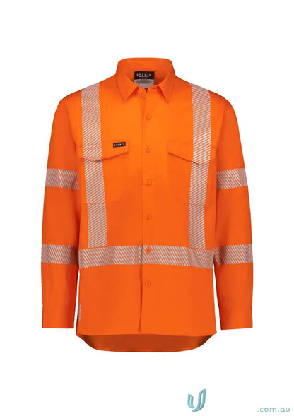 Orange Hi Vis X Back Shirt with segmented and reflective tape for NSW Rail work safety