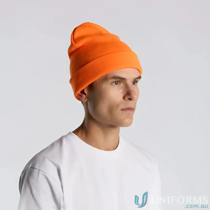 Orange knit safety beanie with cuff for high visibility and safety from AS Colour
