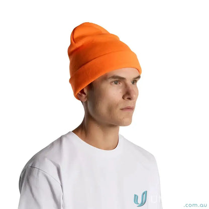 Orange knit safety beanie with high visibility cuff for safety and warmth