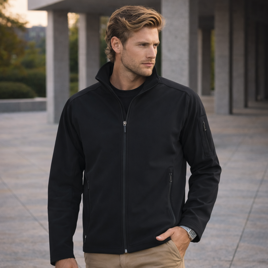 Jk23 mens softshell high-tech jacket black zip-up fleece back view