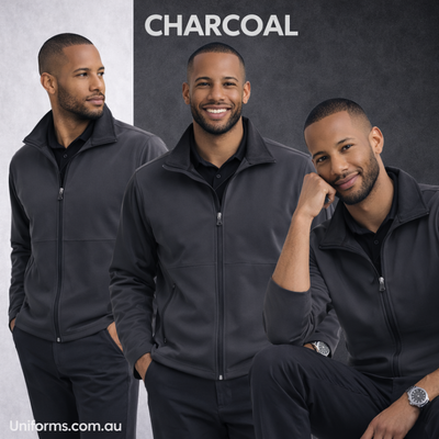 Jk23 mens softshell charcoal zip-front track jacket back view