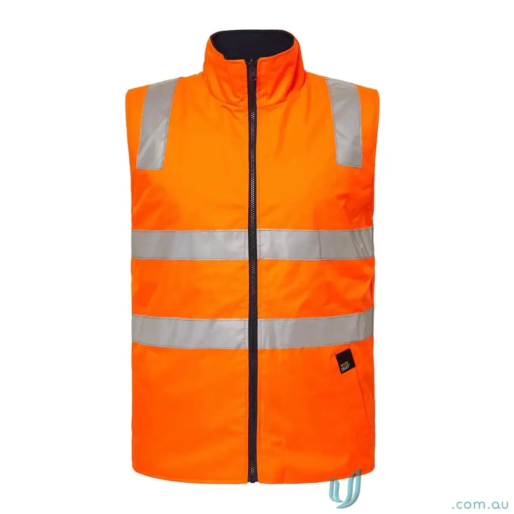 Orange safety vest with reflective stripes on HiVis 4-in-1 Reflective Jacket featuring embroidery access zip and polar fleece
